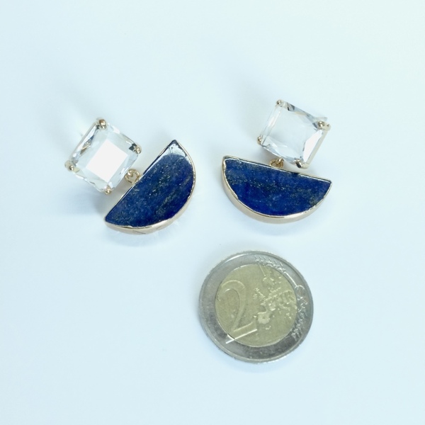 Γεωμετρικά σκουλαρίκια ασημένια 925, με Πέτρες Λαπις Λαζουλι. - ασήμι, ημιπολύτιμες πέτρες, επιχρυσωμένα, κρεμαστά, νυφικά - 2