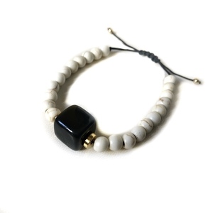 Black & White gem stones bracelet - ημιπολύτιμες πέτρες, γυναικεία, χάντρες, αυξομειούμενα