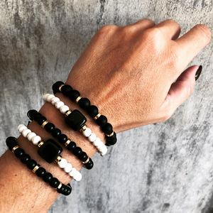 Black & White gem stones bracelet - ημιπολύτιμες πέτρες, γυναικεία, χάντρες, αυξομειούμενα - 2