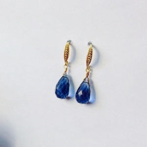 Rumi drops earrings μπλε χαλαζίας - ασήμι, ημιπολύτιμες πέτρες, επιχρυσωμένα, μικρά, κρεμαστά