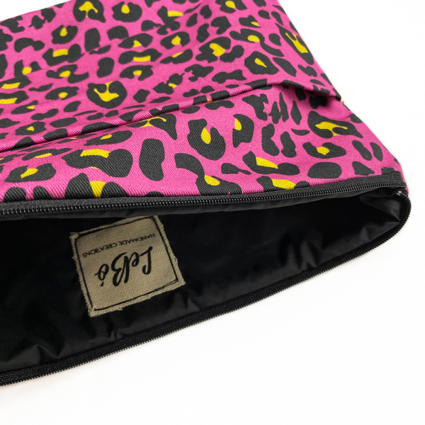 Tσάντα χειρός λεοπάρ φούξια-μαύρο με αδιάβροχη επένδυση (30x21 εκ.) - ύφασμα, animal print, φάκελοι, all day, χειρός - 2