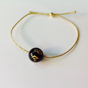 Βραχιόλι με μαύρο αχάτη με εσωγλυφα χρυσά κινεζικά σύμβολα προστασίας - ημιπολύτιμες πέτρες, charms, επιχρυσωμένα, χεριού, αυξομειούμενα - 3