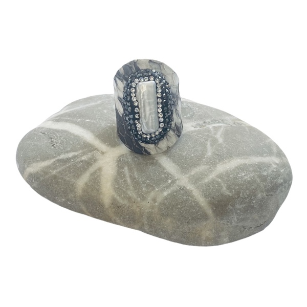 Δαχτυλίδι με δέρμα φιδιού- snake skin ring - μαργαριτάρι, ατσάλι, μεγάλα, αυξομειούμενα