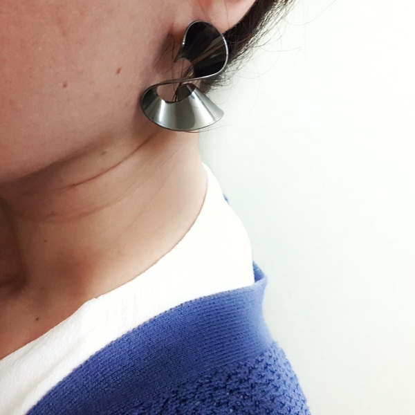 S earrings - ορείχαλκος, επάργυρα, καρφωτά, boho - 2