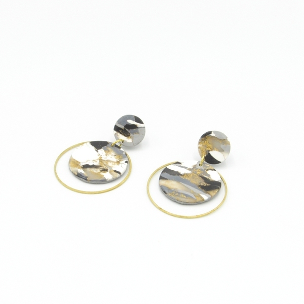 Marble circle earrings - κύκλος σκουλαρίκια με εφέ μάρμαρο από πολυμερικό πηλό - πηλός, minimal, boho, κρεμαστά