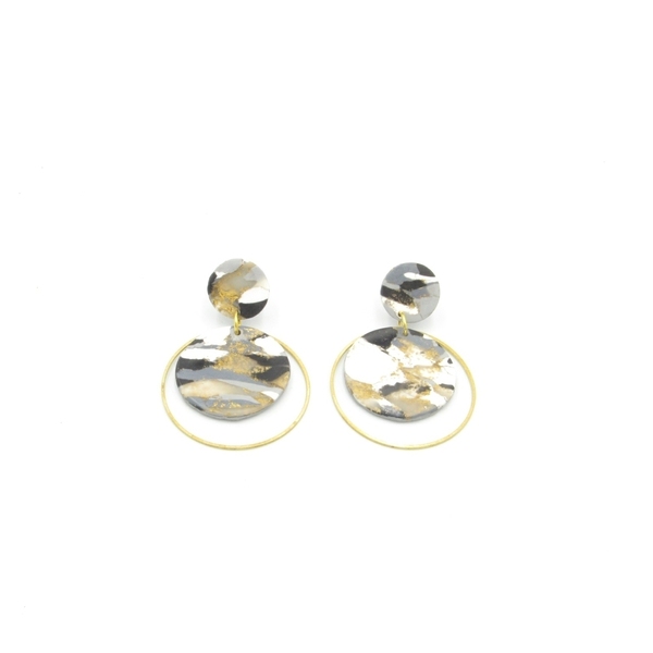 Marble circle earrings - κύκλος σκουλαρίκια με εφέ μάρμαρο από πολυμερικό πηλό - πηλός, boho, minimal, καρφωτά - 2