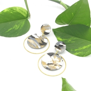 Marble circle earrings - κύκλος σκουλαρίκια με εφέ μάρμαρο από πολυμερικό πηλό - πηλός, minimal, boho, κρεμαστά - 4