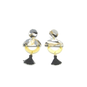 Marble circle earrings - σκουλαρίκια με εφέ μάρμαρο από πολυμερικό πηλό - με φούντες, πηλός, χειροποίητα, κρεμαστά - 2
