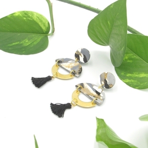 Marble circle earrings - σκουλαρίκια με εφέ μάρμαρο από πολυμερικό πηλό - με φούντες, πηλός, χειροποίητα, κρεμαστά - 4