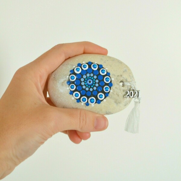 Γούρι από πέτρα με ζωγραφισμένο "μάτι" - ματάκια, βότσαλα, γούρια - 5