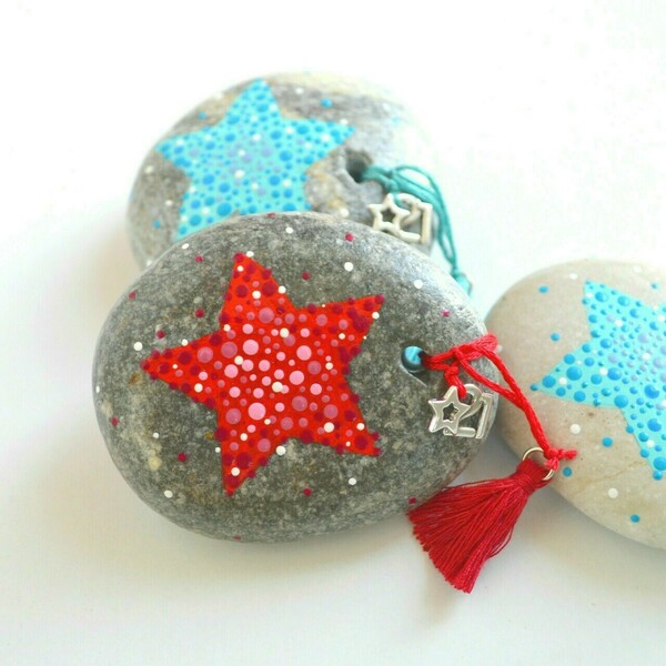 Γούρι από πέτρα με ζωγραφισμένο αστεράκι - αστέρι, βότσαλα, γούρια