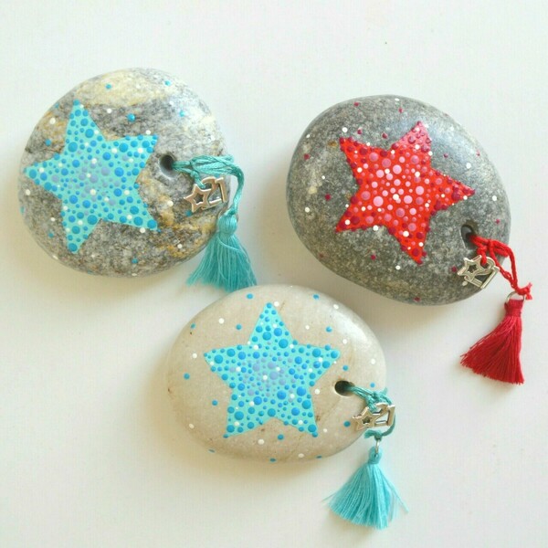 Γούρι από πέτρα με ζωγραφισμένο αστεράκι - αστέρι, βότσαλα, γούρια - 2