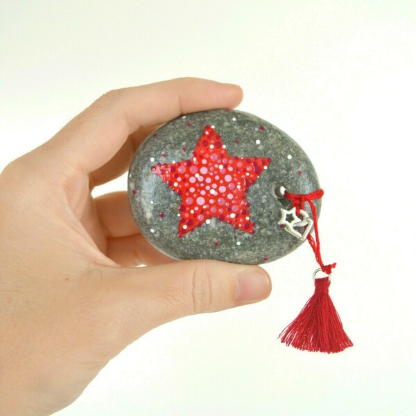 Γούρι από πέτρα με ζωγραφισμένο αστεράκι - αστέρι, βότσαλα, γούρια - 4