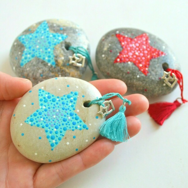 Γούρι από πέτρα με ζωγραφισμένο αστεράκι - αστέρι, βότσαλα, γούρια - 5