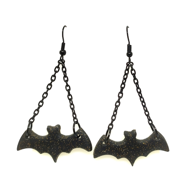 Bats 2- Σκουλαρίκια από πολυμερή πηλό - αλυσίδες, πηλός, halloween, κρεμαστά