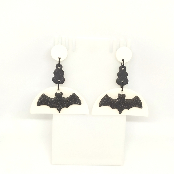 Bats - Σκουλαρίκια από πολυμερή πηλό 2 - πηλός, halloween, κρεμαστά