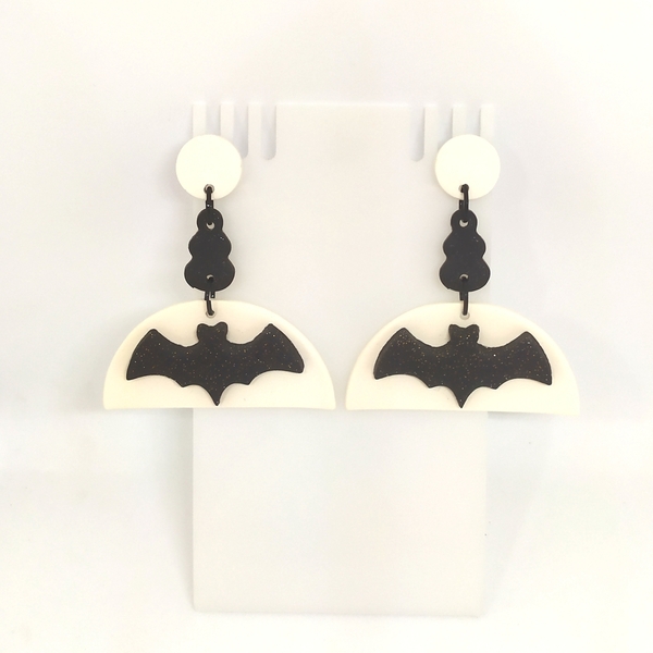 Bats - Σκουλαρίκια από πολυμερή πηλό 2 - πηλός, halloween, κρεμαστά - 2