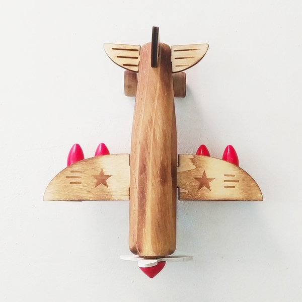 Χειροποίητο ξύλινο μαχητικό αεροπλάνο - ξύλινα παιχνίδια - 4