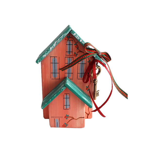 Γούρι ξύλινο χειροποίητο Σπίτι πορτοκαλί με μεταλλικά γούρια 7x12x5,5 Πορτοκαλί Καπαδάκης - ξύλο, ζωγραφισμένα στο χέρι, σπίτι, χειροποίητα, γούρια