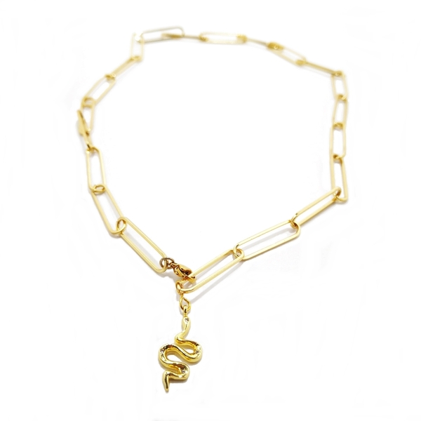 Golden chain, κολιε χρυσή αλυσίδα με μοτιφ φίδι - κοντά, ατσάλι - 2