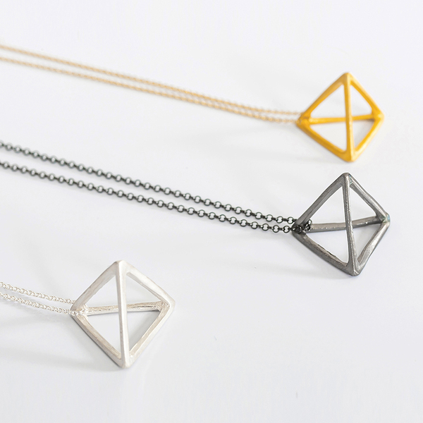 pyramid necklace silver - charms, ασήμι 925, μακριά - 3