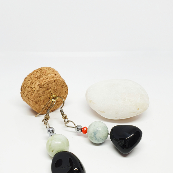 "Piedra negra" χειροποίητα σκουλαρίκια - πέτρες, boho, κρεμαστά, μεγάλα