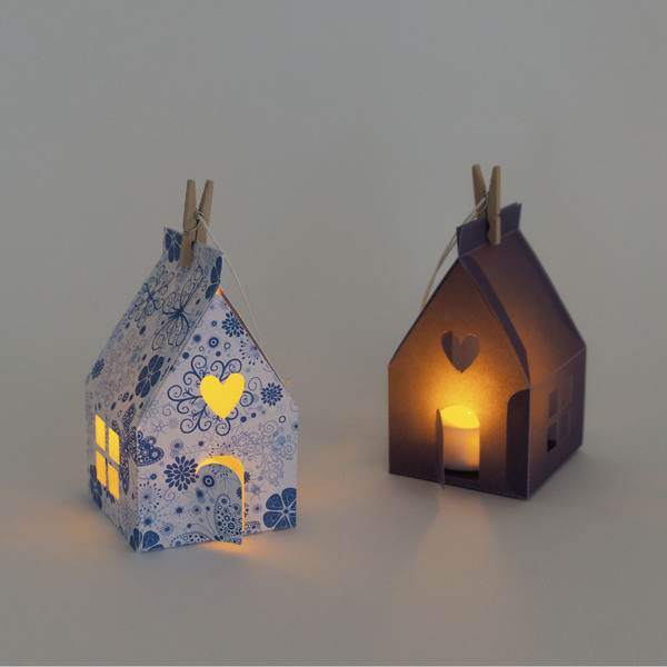 Δύο φωτιζόμενα σπιτάκια από χαρτόνι - δώρο, σπίτι, σπιτάκι, χριστουγεννιάτικο, στολίδια - 3