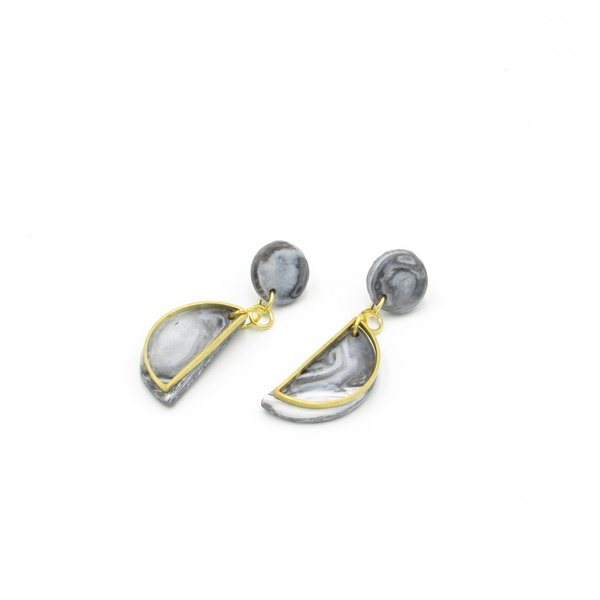 Marble semicircle earrings - ημικύκλιο σκουλαρίκια με εφέ μάρμαρο από πολυμερικό πηλό - πηλός, χειροποίητα, minimal, κρεμαστά