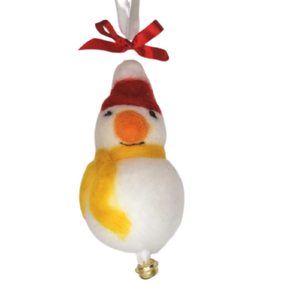 Snowman handmade wool needle felted Christmas ornament with bell - στολίδια
