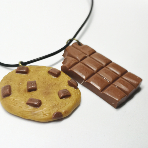 Κολιέ cookie σοκολάτα - μπάρα σοκολάτα γάλακτος - γυναικεία, πηλός, μακριά - 2