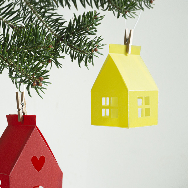 Χριστουγεννιάτικα φωτιζόμενα σπιτάκια από χαρτόνι - σπίτι, σπιτάκι, βάσεις για ρεσώ, στολίδια - 3