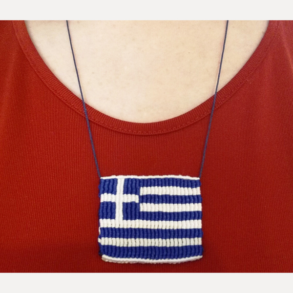Κολιέ Ελληνική Σημαία (Greek Flag) - μακραμέ, μακριά - 4