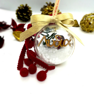 Χειροποίητη Χριστουγεννιάτικη μπάλα 6cm με όνομα, Χρυσό ή Λευκό - στολίδια, προσωποποιημένα, μπάλες