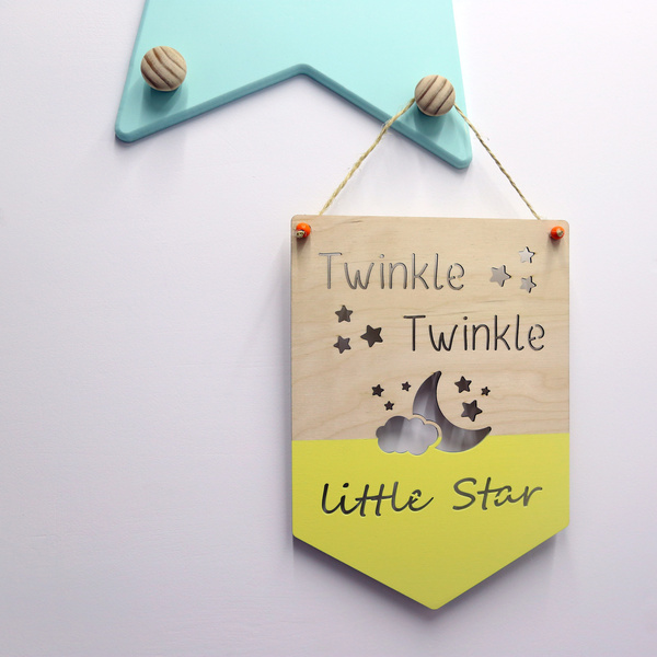 Ξύλινο μπάνερ "Twinkle Twinkle Little Star" - δώρο, δώρα για βάπτιση, διακοσμητικά