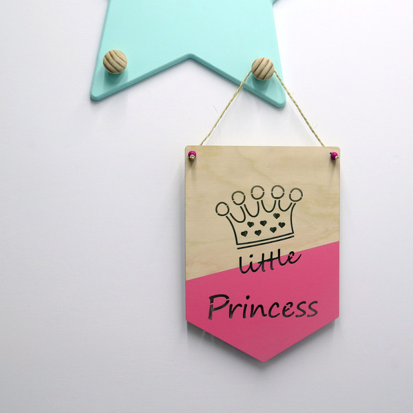 Ξύλινο μπάνερ "Little Princess" - κορίτσι, δώρα για βάπτιση, διακοσμητικά