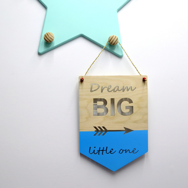Ξύλινο μπάνερ "Dream Big Little One" - δώρα για βάπτιση, βρεφικά, διακοσμητικά