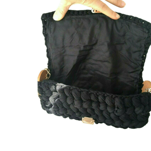 Χειροποίητη μαύρη τσάντα πλέξη με μασίφ ξύλο οξιάς - ξύλο, ώμου, πλεκτές τσάντες - 4