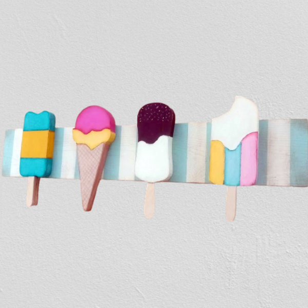Κρεμάστρα τοίχου "Ice Cream"! - ζωγραφισμένα στο χέρι, παγωτό, κρεμάστρες - 3