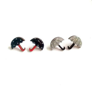 Stud earrings “Mini Umbrellas Autumn”. - ξύλο, γυαλί, ζωγραφισμένα στο χέρι, καρφωτά, μικρά