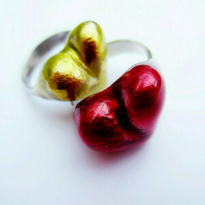 Ασημένιο χειροποίητο δαχτυλίδι "καρδιά" σε κόκκινο και χρυσό - ασήμι, ασήμι 925, καρδιά, αγάπη, σταθερά - 2