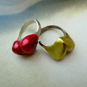 Ασημένιο χειροποίητο δαχτυλίδι "καρδιά" σε κόκκινο και χρυσό - ασήμι, ασήμι 925, καρδιά, αγάπη, σταθερά - 3