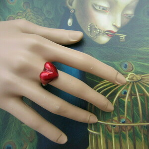Ασημένιο χειροποίητο δαχτυλίδι "καρδιά" σε κόκκινο και χρυσό - ασήμι, ασήμι 925, καρδιά, αγάπη, σταθερά - 4