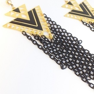 ♦ THE "IT" EARRINGS" ΜΑΚΡΙΑ STATEMENT ΣΚΟΥΛΑΡΙΚΙΑ ΜΕ ΜΑΥΡΕΣ ΑΛΥΣΙΔΕΣ ΚΡΟΣΣΙ ΚΑΙ ΕΝΤΥΠΩΣΙΑΚΟ ΧΡΥΣΟ ΣΤΟΙΧΕΙΟ ΜΕ ΜΑΥΡΟ ΣΜΑΛΤΟ - αλυσίδες, μακριά, κρεμαστά, μεγάλα, πολυέλαιοι - 4