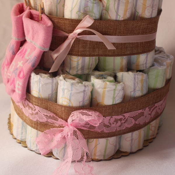 Τουρτοπάνα - DIAPER CAKE για κορίτσι! - κορίτσι, αγόρι, δώρα για μωρά, diaper cake - 2