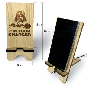 Ξύλινη βάση stand φόρτισης κινητού "I'm your charger" - ξύλο, personalised, χάραξη, αξεσουάρ γραφείου - 2