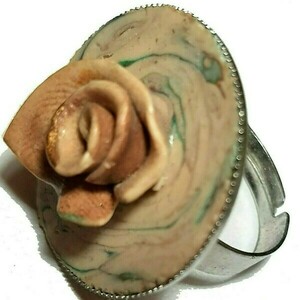 Δακτυλίδι χειροποίητο με πηλό - τριαντάφυλλο, πηλός, boho, μεγάλα, αυξομειούμενα