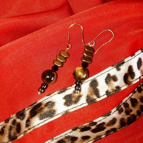 Σκουλαρίκια OLY χρυσό με μάτι τιγρης - πέτρες, καθημερινό, κρεμαστά - 2