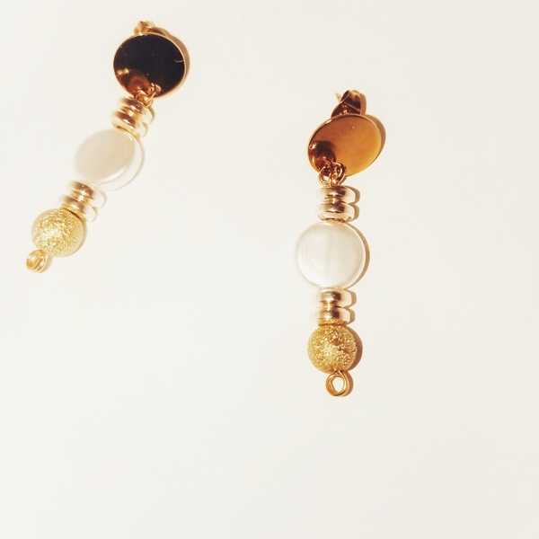 Σκουλαρίκια OLY χρυσό με πέρλα - κρίκοι, καθημερινό, κρεμαστά, πέρλες, faux bijoux