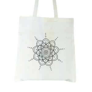 Τσάντα πάνινη tote bag από 100% βαμβακερό ύφασμα κεντημένη στο χέρι, σχέδιο "Mandala" - ύφασμα, ώμου, tote, πάνινες τσάντες