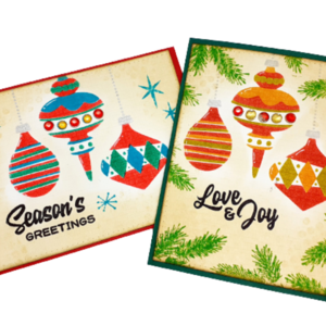 Σετ 2 Χριστουγεννιάτικων καρτών - Ρετρό στολίδια - στολίδι, χριστουγεννιάτικο, ρετρό, κάρτα ευχών, ευχετήριες κάρτες